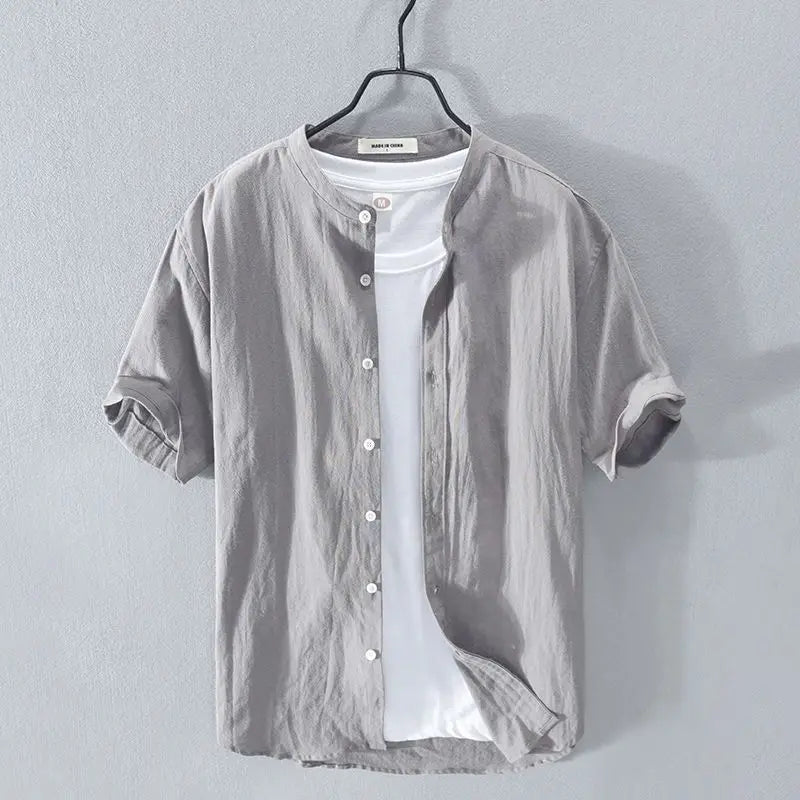 M-4XL  Summer Cotton and Linen Shirt Short Sleeved Thin and Loose Fitting Top Retro Chinese Style Casual Cotton and Linen Shirt