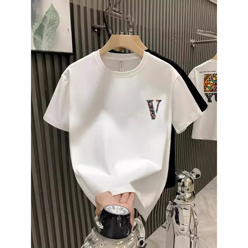 Summer Men's Short Sleeved Trendy New Item Versatile, Cool, Age Reducing, Casual Round Neck, Fun Printed Pure Cotton T-shirt Top