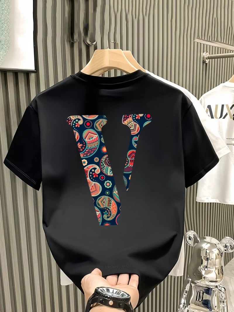 Summer Men's Short Sleeved Trendy New Item Versatile, Cool, Age Reducing, Casual Round Neck, Fun Printed Pure Cotton T-shirt Top