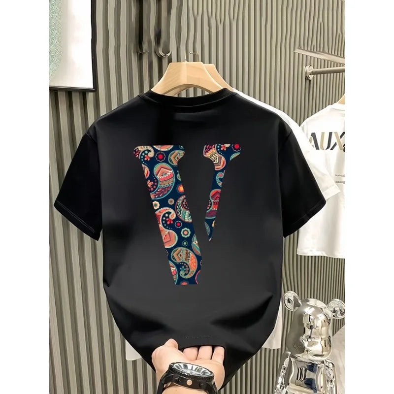Summer Men's Short Sleeved Trendy New Item Versatile, Cool, Age Reducing, Casual Round Neck, Fun Printed Pure Cotton T-shirt Top