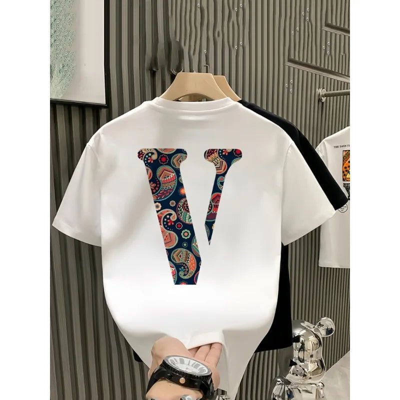 Summer Men's Short Sleeved Trendy New Item Versatile, Cool, Age Reducing, Casual Round Neck, Fun Printed Pure Cotton T-shirt Top