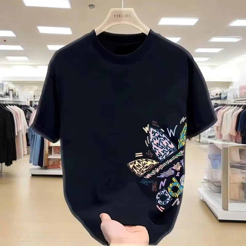 2025 American Short-sleeved Cotton Summer T-shirt Young Men's Women's Ins Tops Loose Round Neck Fashion Ersatile Simple