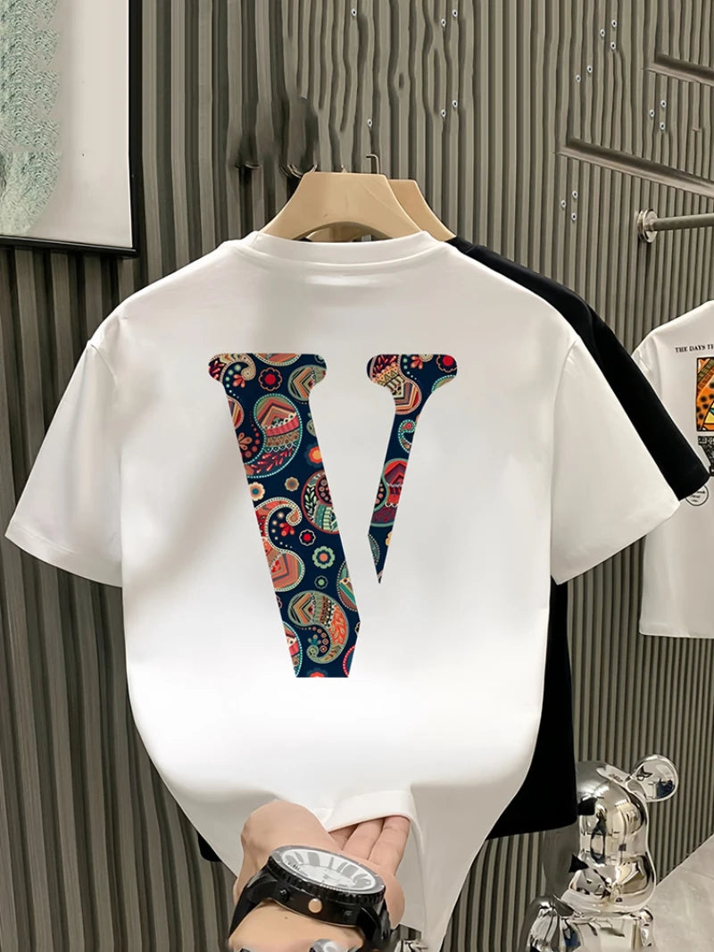 Summer Men's Short Sleeved Trendy New Item Versatile, Cool, Age Reducing, Casual Round Neck, Fun Printed Pure Cotton T-shirt Top